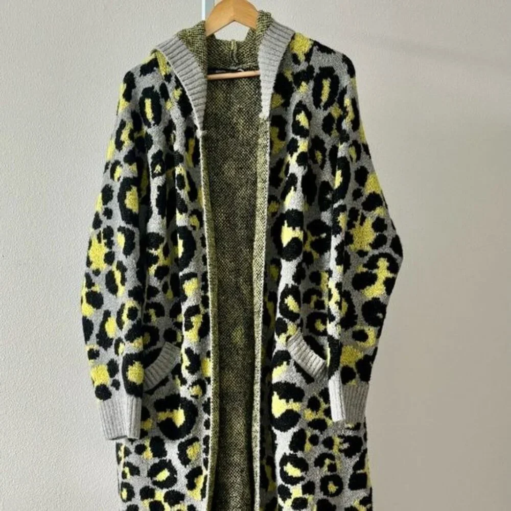 Fashion Nova Cardigan Jacket XL Leopard Open Front Hood Boho Mob Wife Retro Glam - Picture 2 of 12